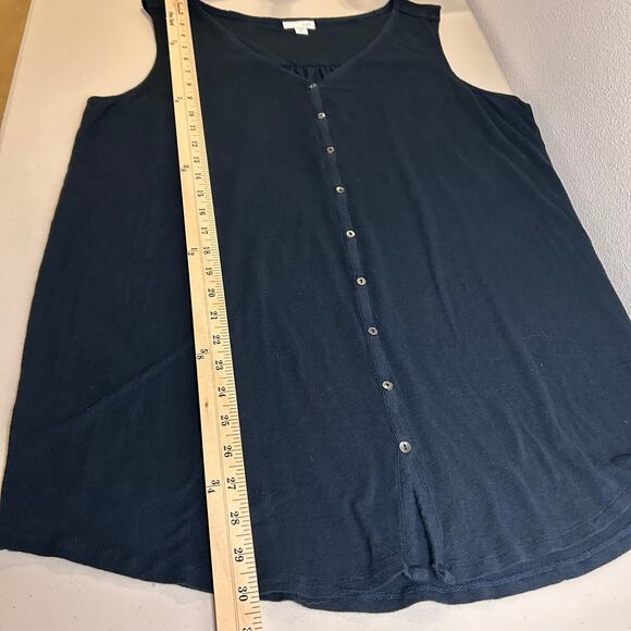 J. Jill V-Neck Tank Front Buttons‎ Linen Blend Navy Blue Womens Large Tall - Picture 10 of 12